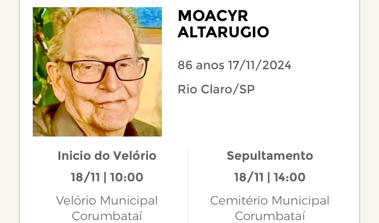 Falecimentos deste domingo 17/11/2024 - Grupo Rio Claro SP