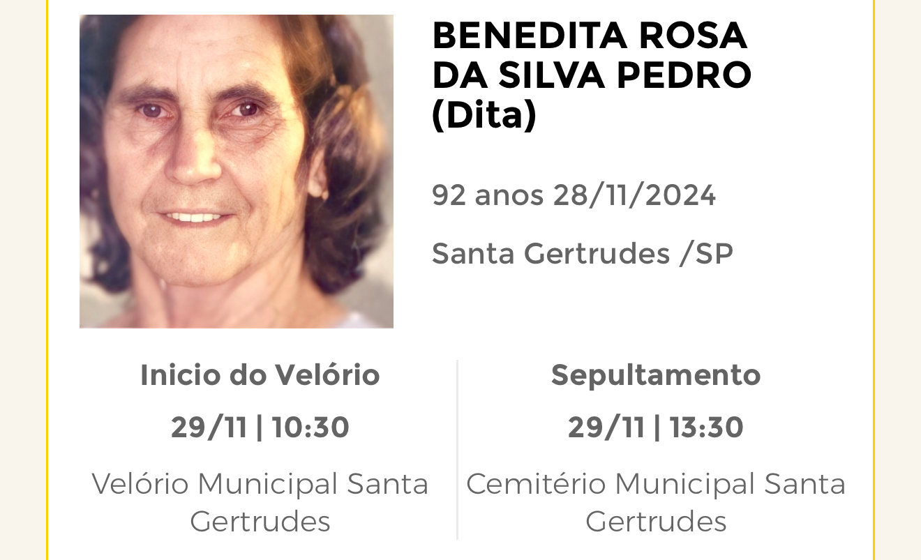 Falecimentos desta quinta-feira 28/11/2024 - Grupo Rio Claro SP