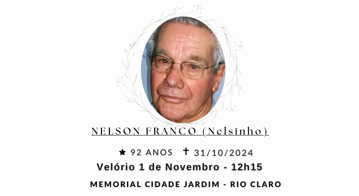 Falecimentos desta quinta-feira 31/10/2024 - Grupo Rio Claro SP