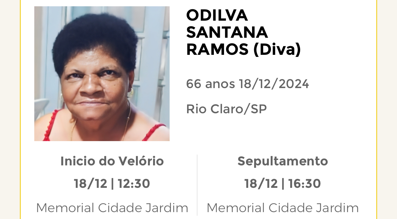 Falecimentos desta quarta-feira 18/12/2024 - Grupo Rio Claro SP