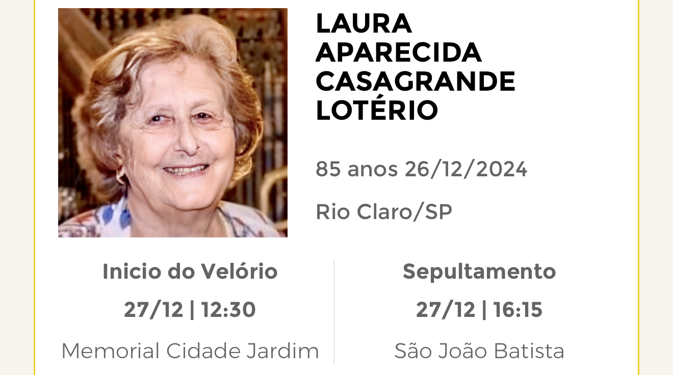 Falecimentos desta quinta-feira 26/12/2024 - Grupo Rio Claro SP