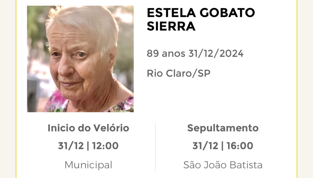 Falecimentos desta terça-feira 31/12/2024 - Grupo Rio Claro SP
