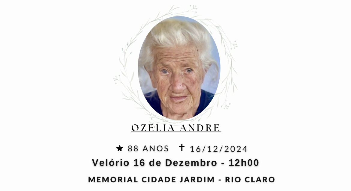 Falecimentos desta segunda-feira 16/12/2024 - Grupo Rio Claro SP