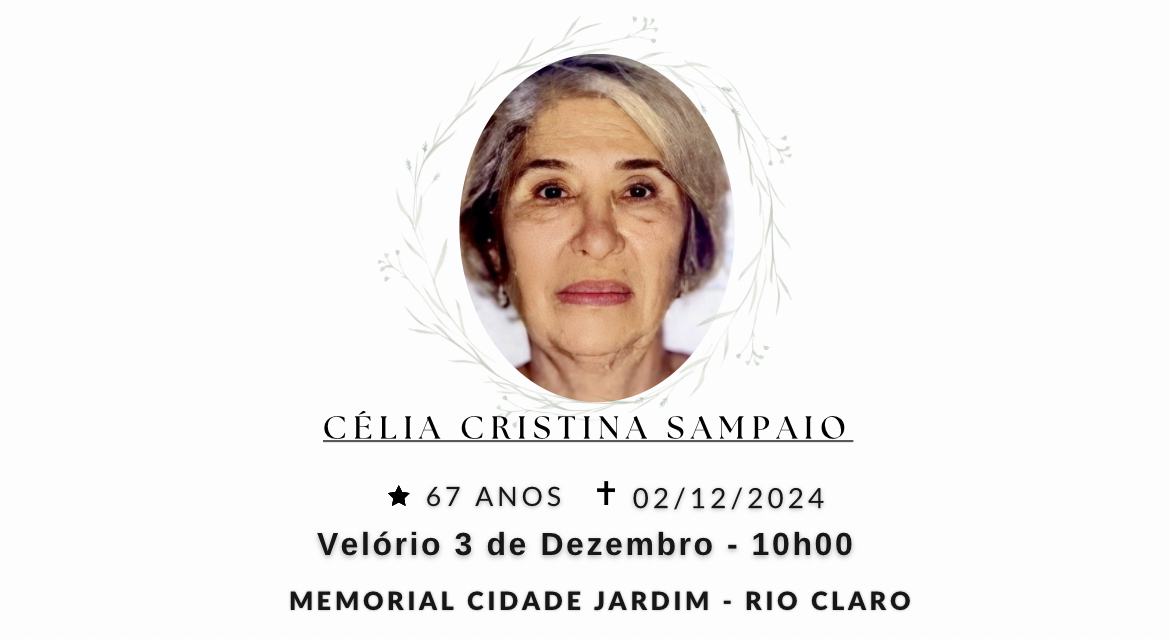 Falecimentos desta segunda-feira 02/12/2024 - Grupo Rio Claro SP