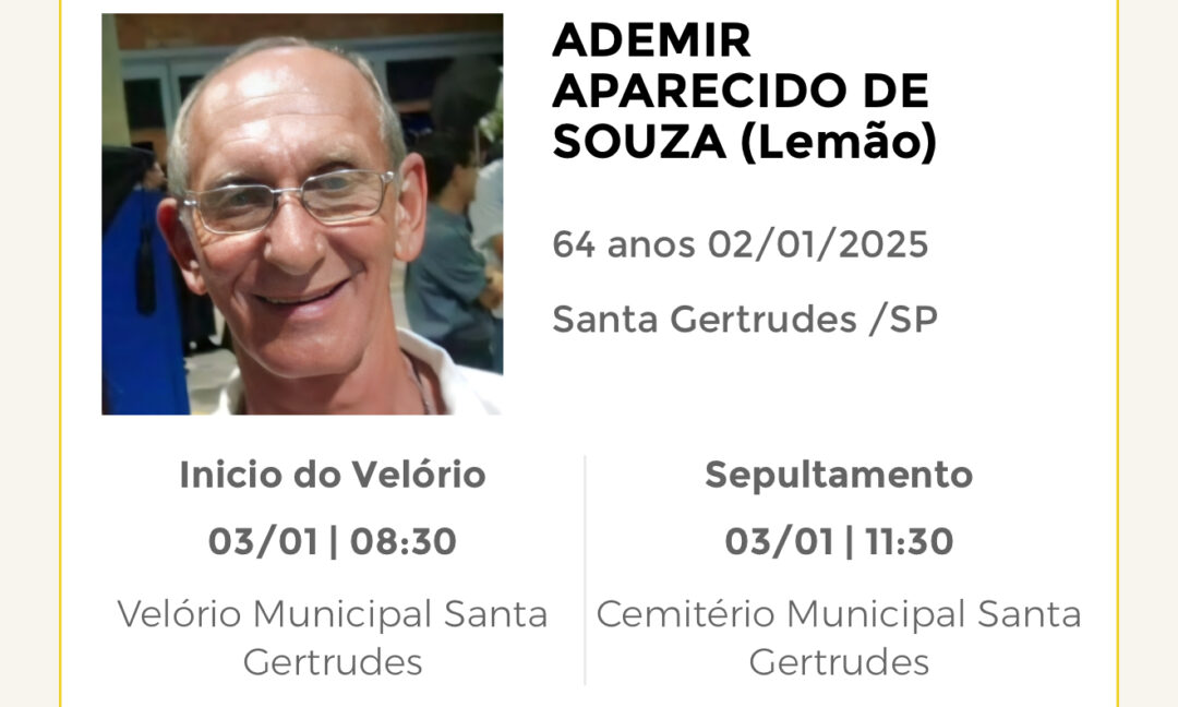 Falecimentos desta quinta-feira 02/01/2025 - Grupo Rio Claro SP