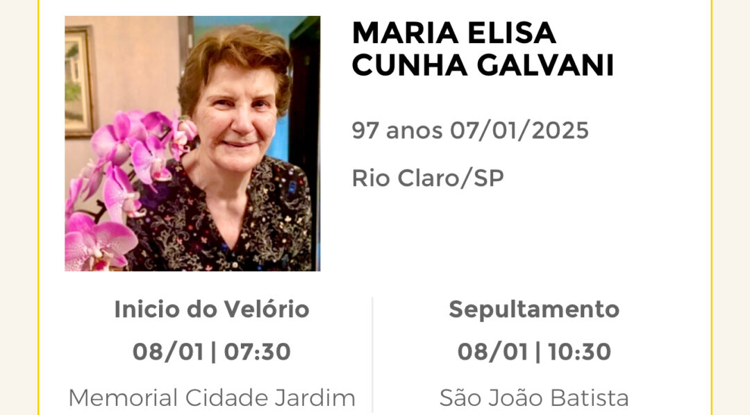 Falecimentos desta terça-feira 07/01/2025 - Grupo Rio Claro SP