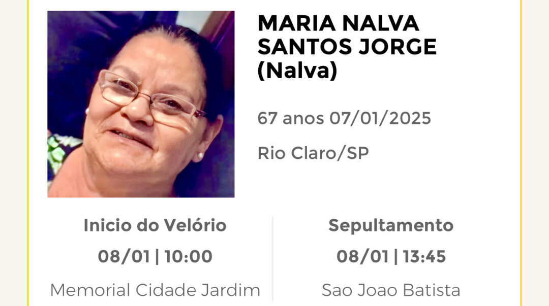 Falecimentos desta terça-feira 07/01/2025 - Grupo Rio Claro SP