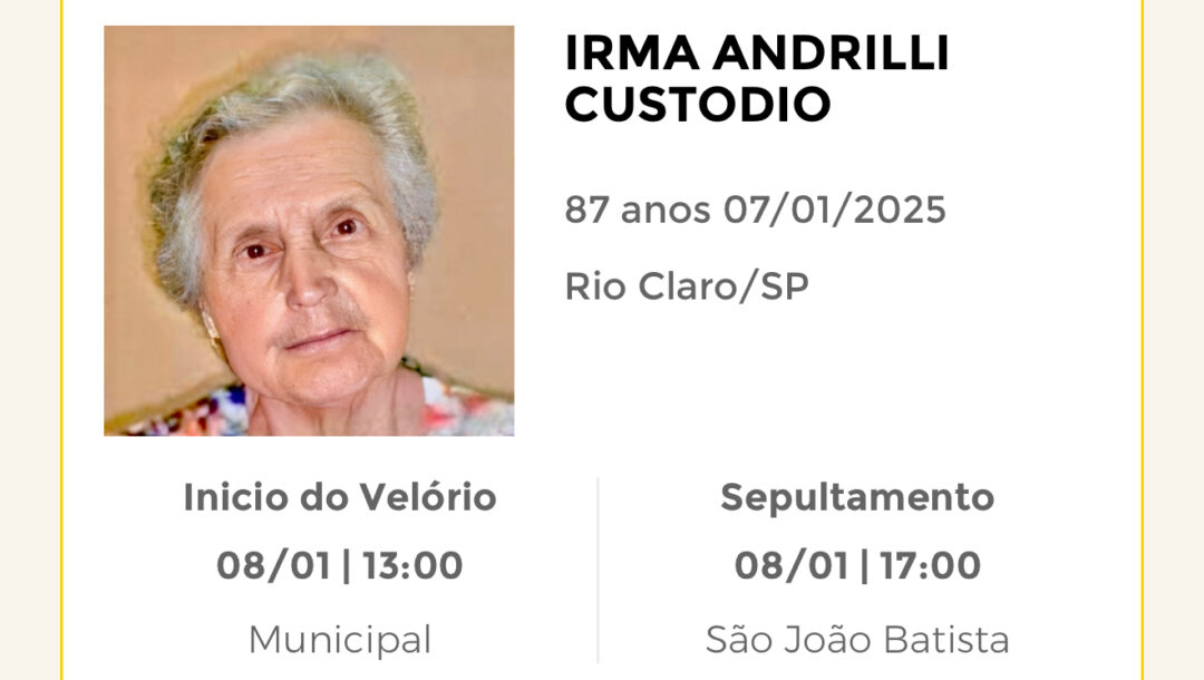 Falecimentos desta terça-feira 07/01/2025 - Grupo Rio Claro SP