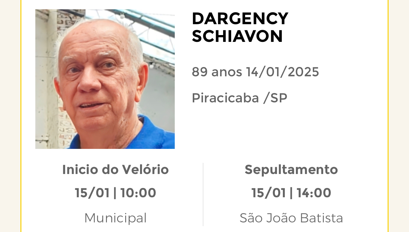Falecimentos desta terça-feira 14/01/2025 - Grupo Rio Claro SP