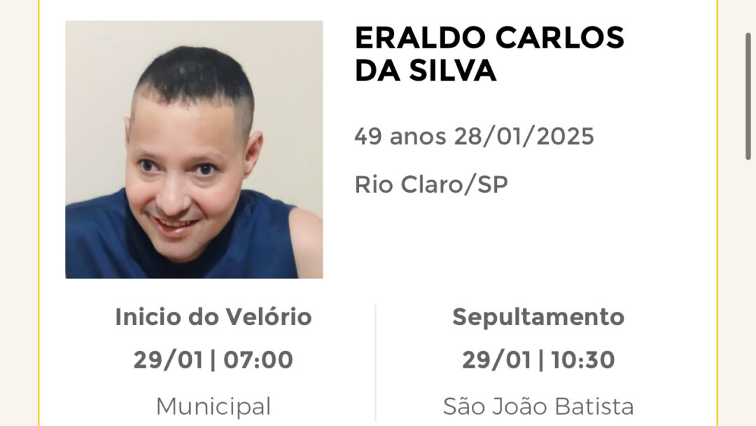 Falecimentos desta terça-feira 28/01/2025 - Grupo Rio Claro SP