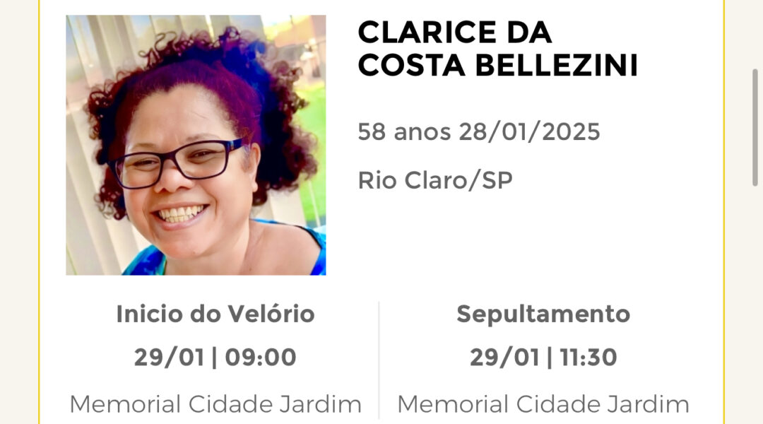 Falecimentos desta terça-feira 28/01/2025 - Grupo Rio Claro SP