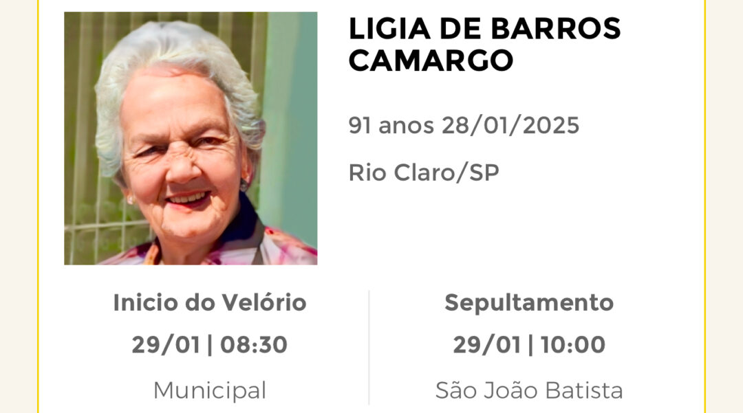 Falecimentos desta terça-feira 28/01/2025 - Grupo Rio Claro SP
