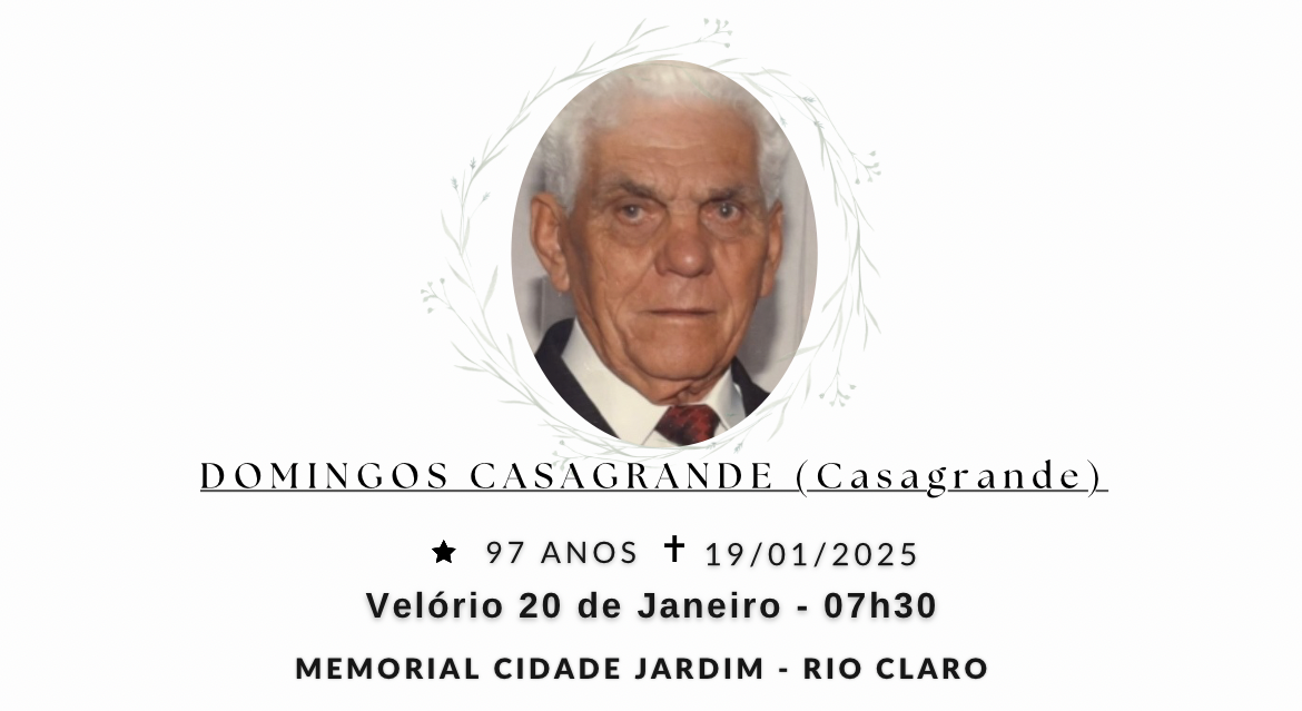 Falecimentos deste domingo 19/01/2025 - Grupo Rio Claro SP