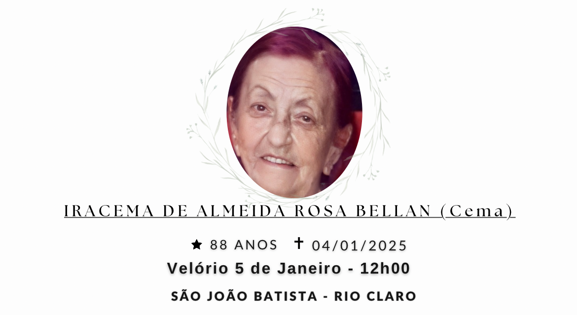 Falecimentos deste sábado 04/01/2025 - Grupo Rio Claro SP