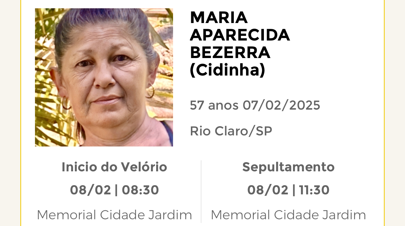Falecimentos desta sexta-feira 07/02/2025 - Grupo Rio Claro SP