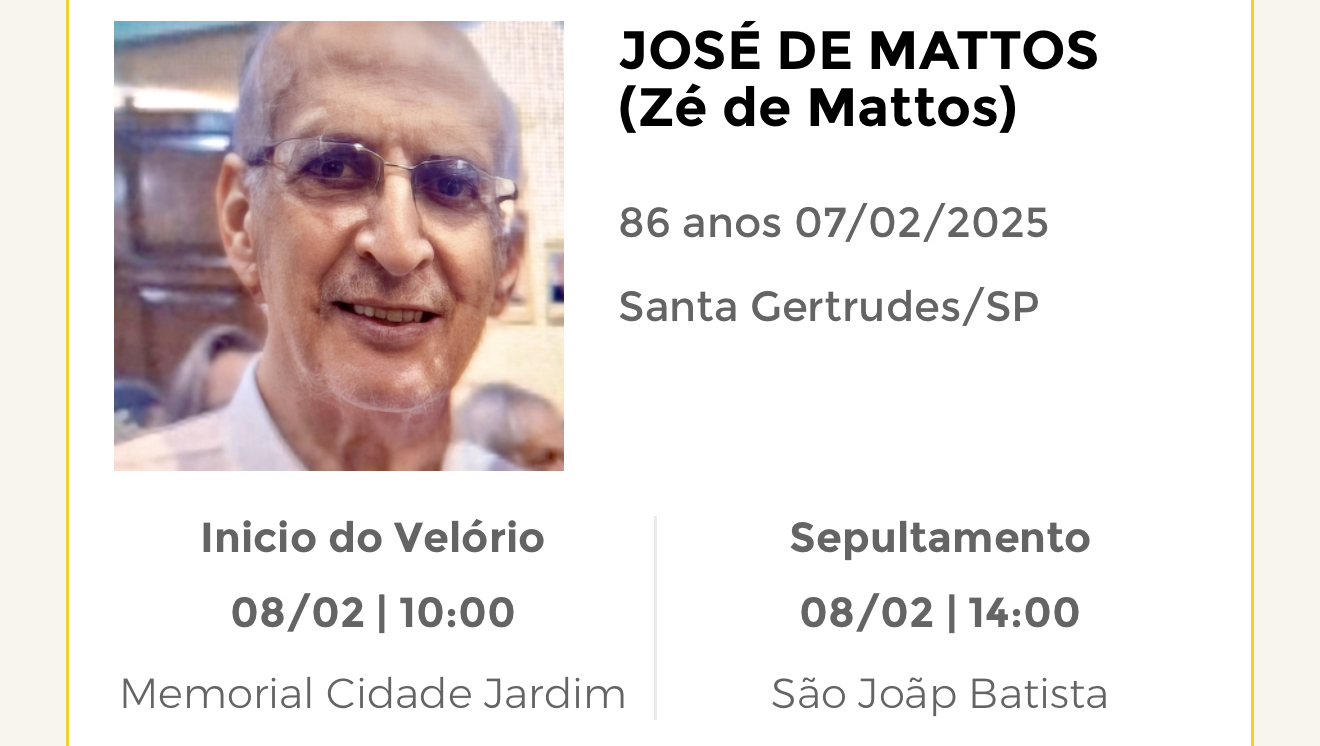 Falecimentos desta sexta-feira 07/02/2025 - Grupo Rio Claro SP