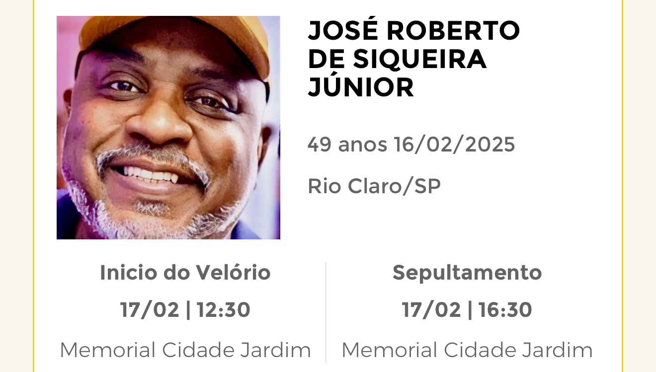 Falecimentos deste domingo 16/02/2025 - Grupo Rio Claro SP