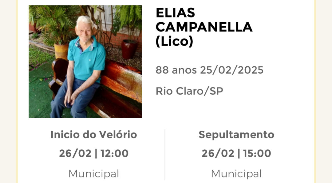 Falecimentos desta terça-feira 25/02/2025 - Grupo Rio Claro SP