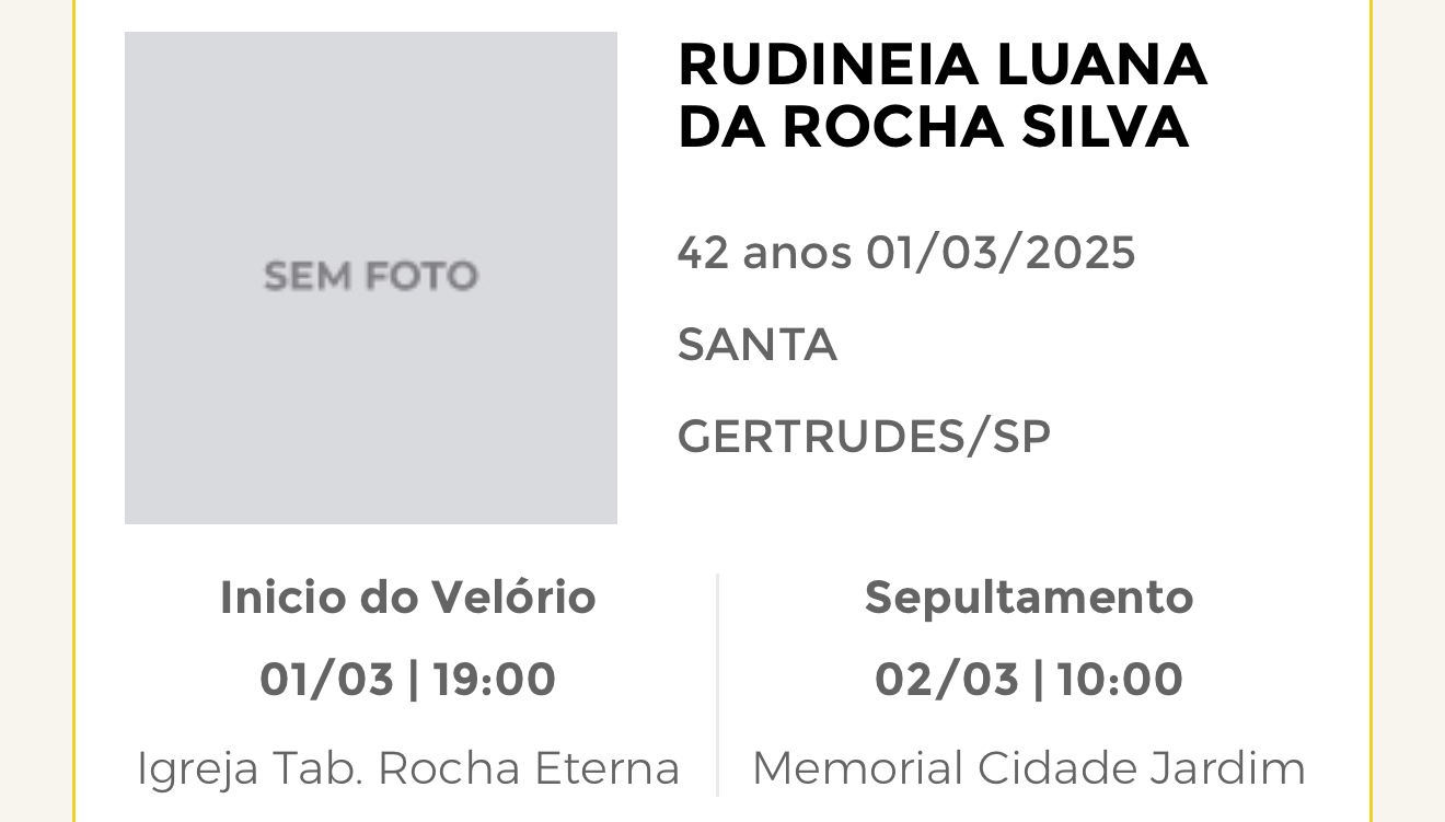 Falecimentos deste sábado 01/03/2025 - Grupo Rio Claro SP
