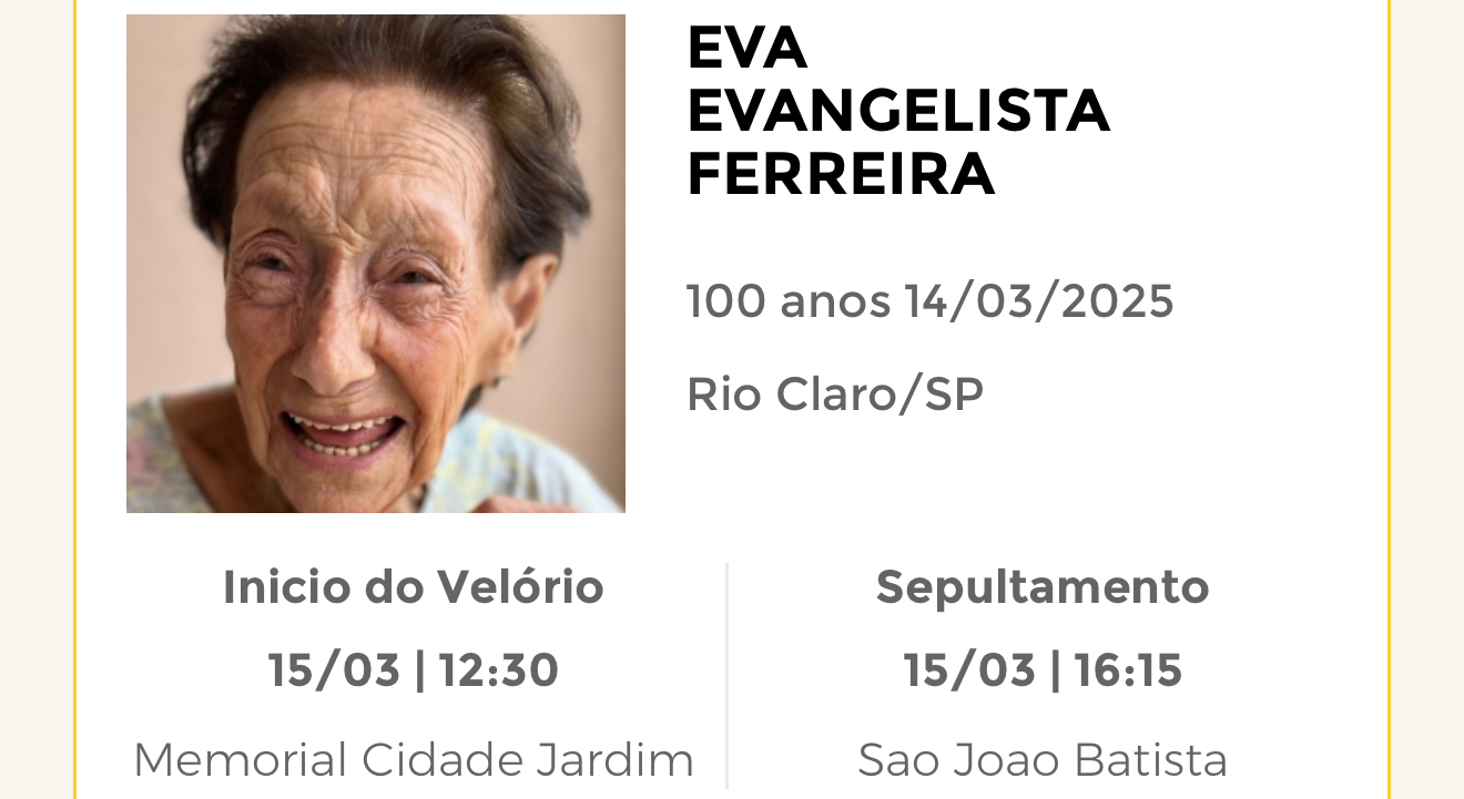 Falecimentos desta sexta-feira 14/03/2025 - Grupo Rio Claro SP