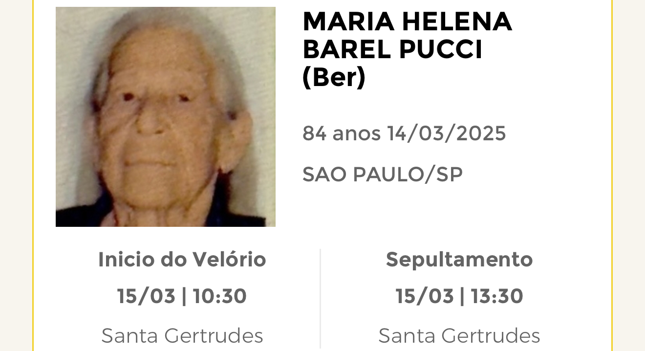 Falecimentos desta sexta-feira 14/03/2025 - Grupo Rio Claro SP