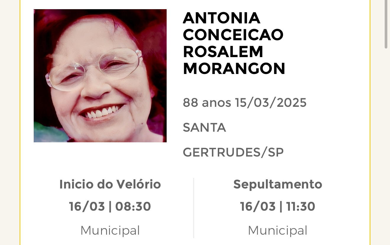 Falecimentos deste sábado 15/03/2025 - Grupo Rio Claro SP