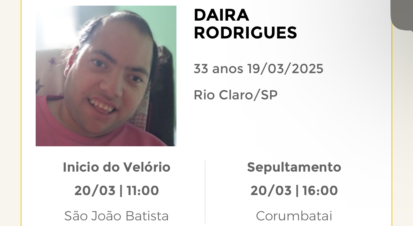 Falecimentos desta quarta-feira 19/03/2025 - Grupo Rio Claro SP