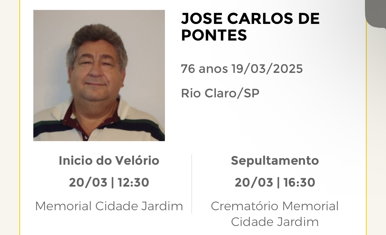 Falecimentos desta quarta-feira 19/03/2025 - Grupo Rio Claro SP