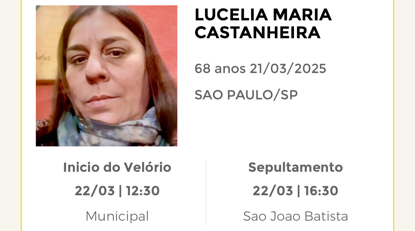 Falecimentos desta sexta-feira 21/03/2025 - Grupo Rio Claro SP