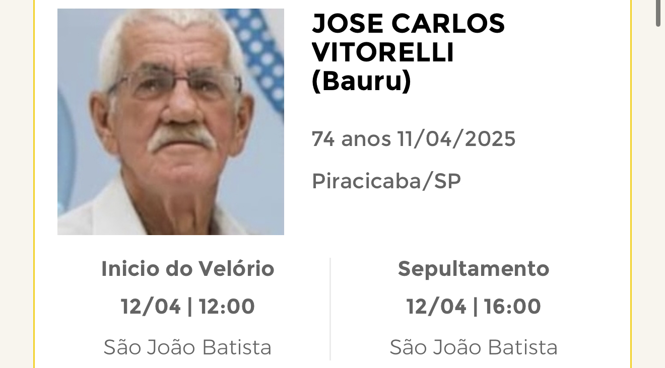 Falecimentos desta sexta-feira 11/04/2025 - Grupo Rio Claro SP
