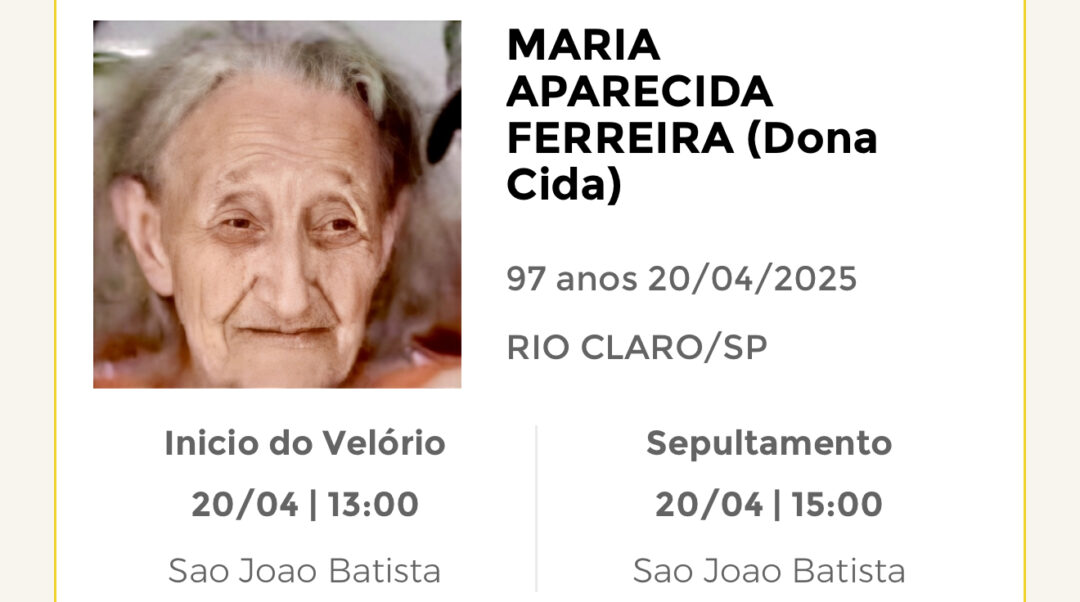 Falecimentos deste domingo 20/04/2025 - Grupo Rio Claro SP