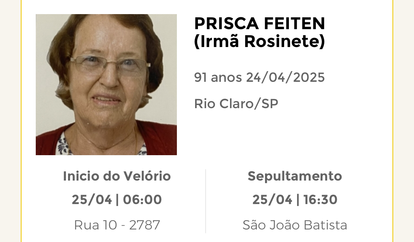 Falecimentos desta quinta-feira 24/04/2025 - Grupo Rio Claro SP