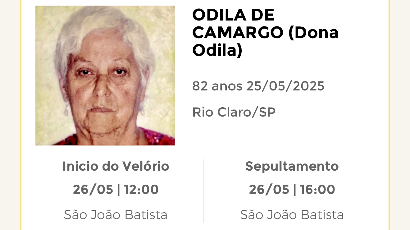 Falecimentos deste domingo 25/05/2025 - Grupo Rio Claro SP