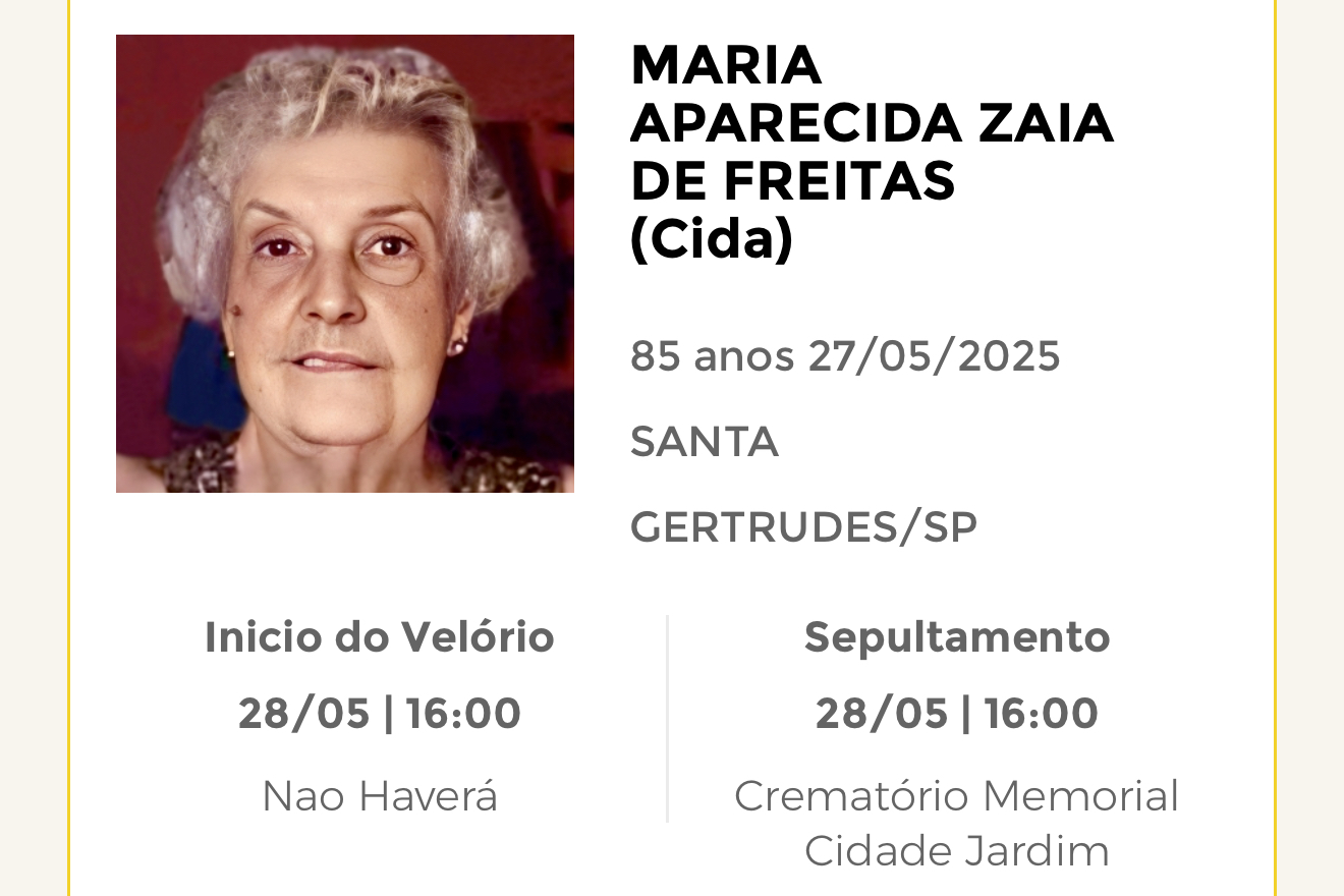 Falecimentos desta terça-feira 27/05/2025 - Grupo Rio Claro SP